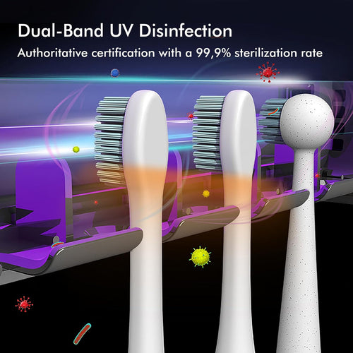 UV Toothbrush Sanitizer Holder for Bathrooms,Mold & Odor Removal & Timer Function Smart Home Bathroom Accessories, 5+1+1 Slots Rechargeable Cordless Wall Mounted Tooth Brush Holder (Black)
